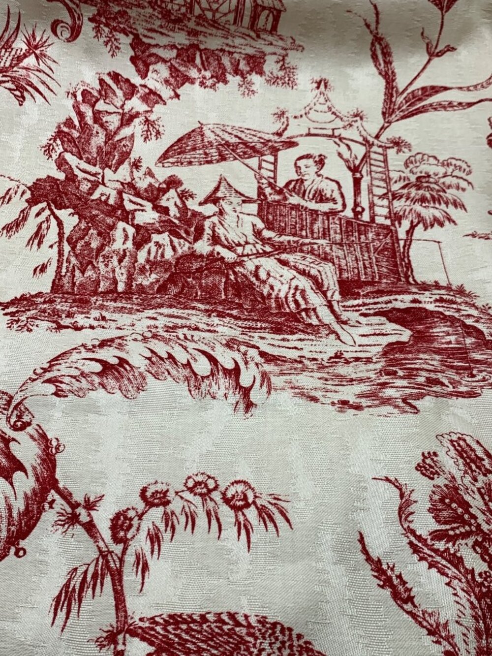 Oriental Toile Williamsburg Colonial Red Cotton Fabric Screen Print 100% Cotton